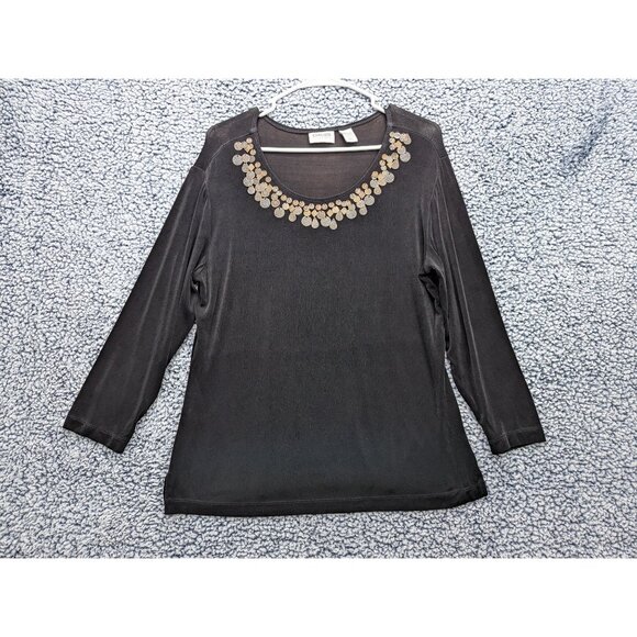 Chico's Tops - Chicos Travelers Blouse Size 2 (LG) Metallic Artsy Art to Wear Slinky Boho Black